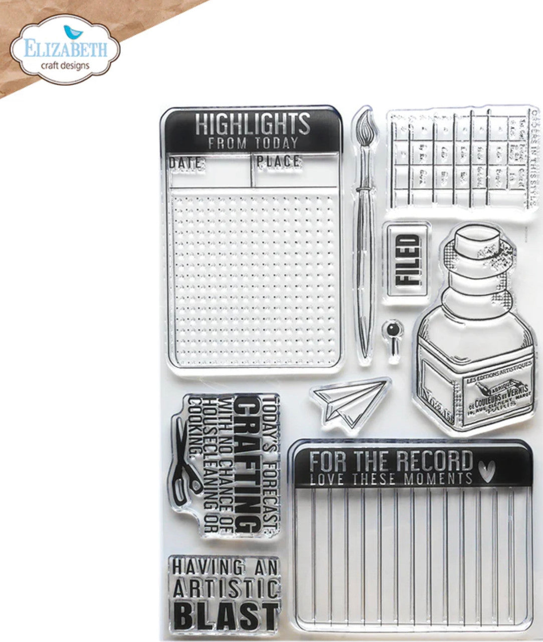 Elizabeth Craft Designs Ink With Journaling Cards Stamp Set